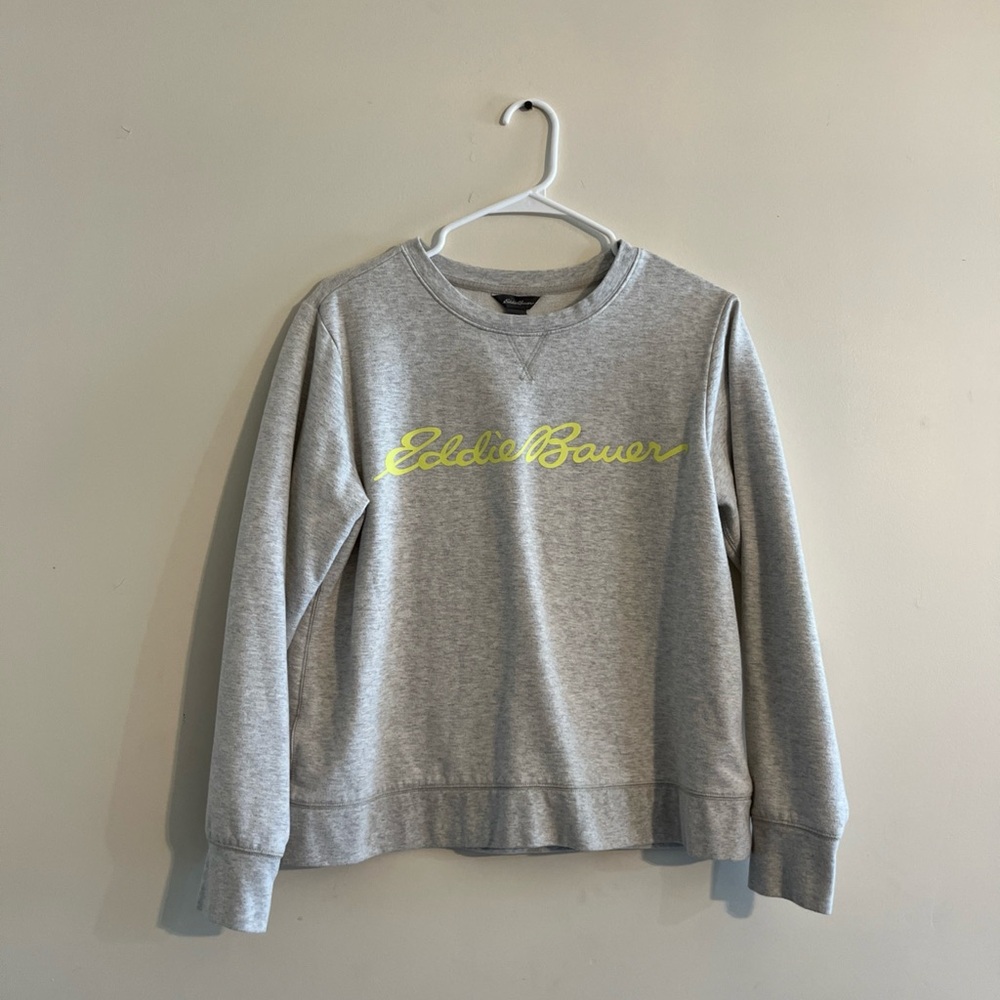 Eddie Bauer Heather Gray Crewneck with Neon Yellow Logo medium size